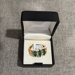 Elegant Gold CZ and Emerald Ring